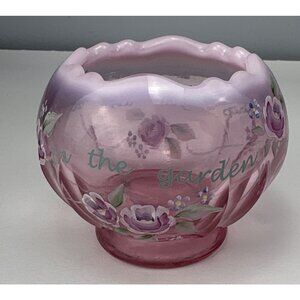 Fenton Pink Hand-Painted Glass Bowl Scalloped Rim Floral "Garden of Friendship"